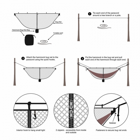 Полиэфирная ткань Гамак-ошибка Москитная сетка для защиты от 360 градусов 