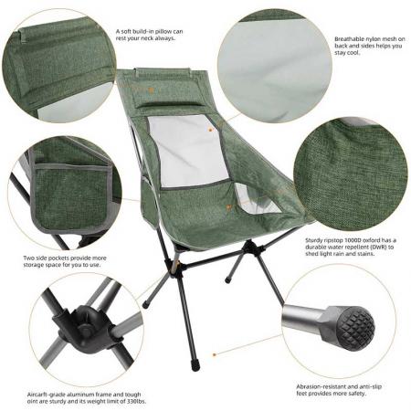 походное кресло с высокой спинкой, грузоподъемность 330 фунтов, легкий компактный портативный складной стул для походов, путешествий, пикника на пляже 