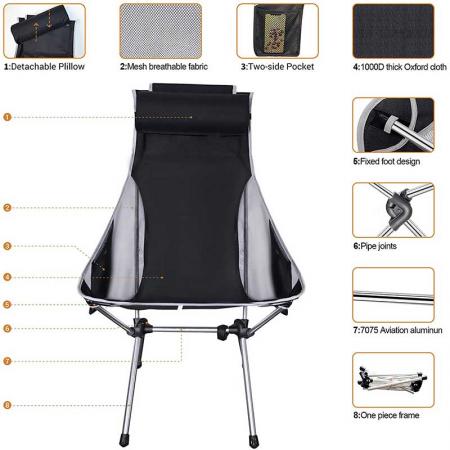сверхлегкий складной стул для кемпинга , компактный портативный стул для альпинизма с высокой спинкой 