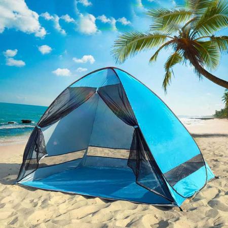 Простая установка, пляжная палатка, защита от ультрафиолета, пляжный тент, пляжный навес, палатка, солнцезащитный козырек с 3 сетчатыми окнами, подходит для 2-3 человек 