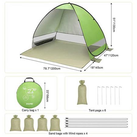 раскладывающаяся пляжная палатка для 1-3 человек с рейтингом UPF 50+ для защиты от УФ-солнца
 