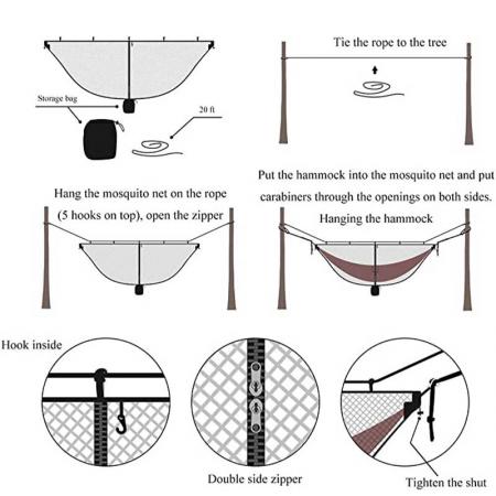 гамак с противомоскитной сеткой и системой подвешивания защищает молнию от москитной сетки для легкого входа и выхода
 