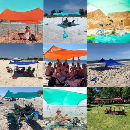 Пляжная палатка с защитой от ультрафиолета UPF50 с 4 алюминиевыми опорами, 4 креплениями к опорам, 4 креплениями для мешков с песком большой и портативный брезент
 