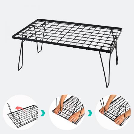 Открытый складной железный сетчатый стол для барбекю, кемпинга, самостоятельного вождения, стол для пикника, дренажная стойка с бамбуковой доской 