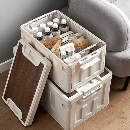 Пользовательский ящик для хранения, пластиковый контейнер для кемпинга, органайзер, сложенный с деревянной крышкой, складной деревянный ящик для хранения, крышка 