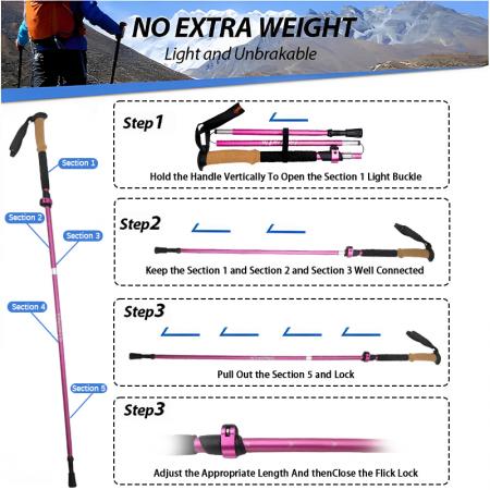 Пятисекционные складные треккинговые палки из авиационного алюминия 7075 для ходьбы и походов.