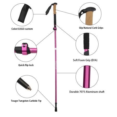 Пятисекционные складные треккинговые палки из авиационного алюминия 7075 для ходьбы и походов.