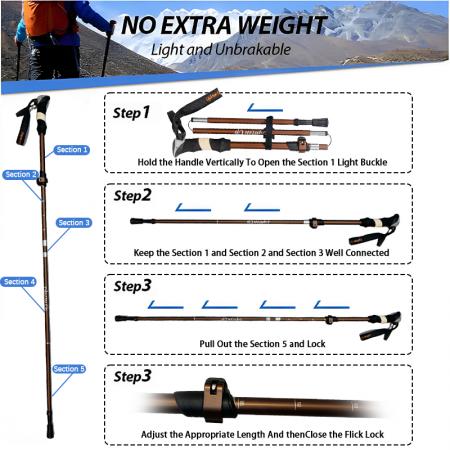 Сверхлегкая пятисекционная складная треккинговая палка из алюминиевого сплава 6061, современная регулируемая палка для ходьбы на открытом воздухе, рукоятка из материала EVA. 
