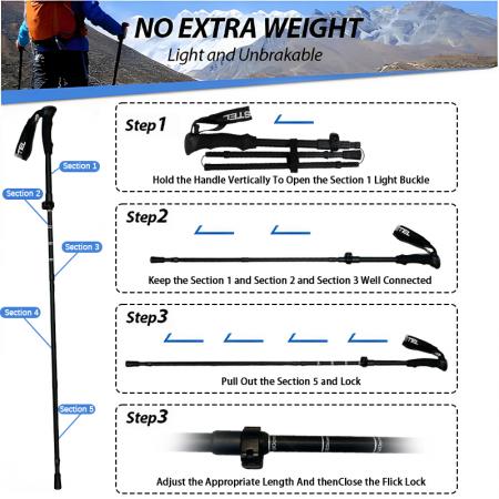 Сверхлегкая треккинговая палка из алюминиевого сплава 6061, 5 секций, складная, с рукояткой из EVA, современная регулируемая палка для походов на открытом воздухе. 