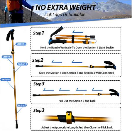 1 пара складных алюминиевых треккинговых палок с 5 секциями, скандинавского типа, выдвижные. 