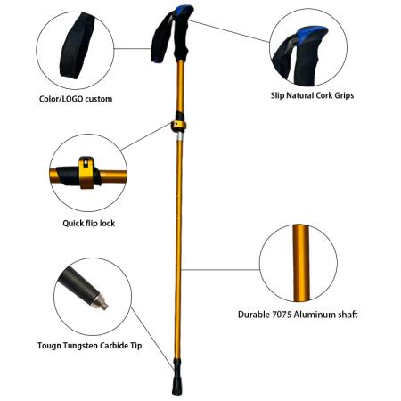 1 пара складных алюминиевых треккинговых палок с 5 секциями, скандинавского типа, выдвижные. 