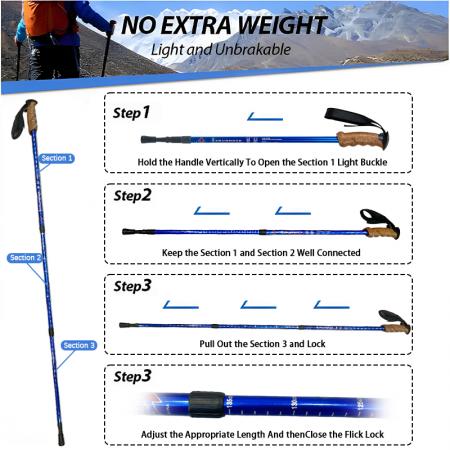 Регулируемые треккинговые палки с быстросъемным фиксатором, легкие, складные, изготовлены из прочного алюминия 7075. 