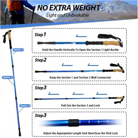 Трехсекционная телескопическая походная палка из дюралюминиевого сплава 6061 для активного отдыха на открытом воздухе. 
